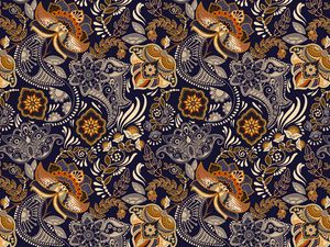 Preview wallpaper pattern, ornament, flowers, branches, leaves