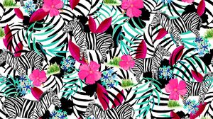 Preview wallpaper pattern, zebras, flowers, leaves