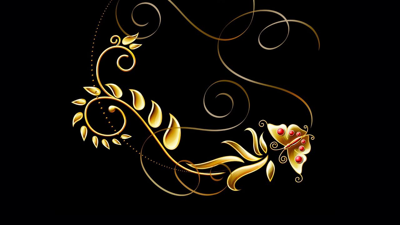 Wallpaper patterns, butterfly, black background, golden
