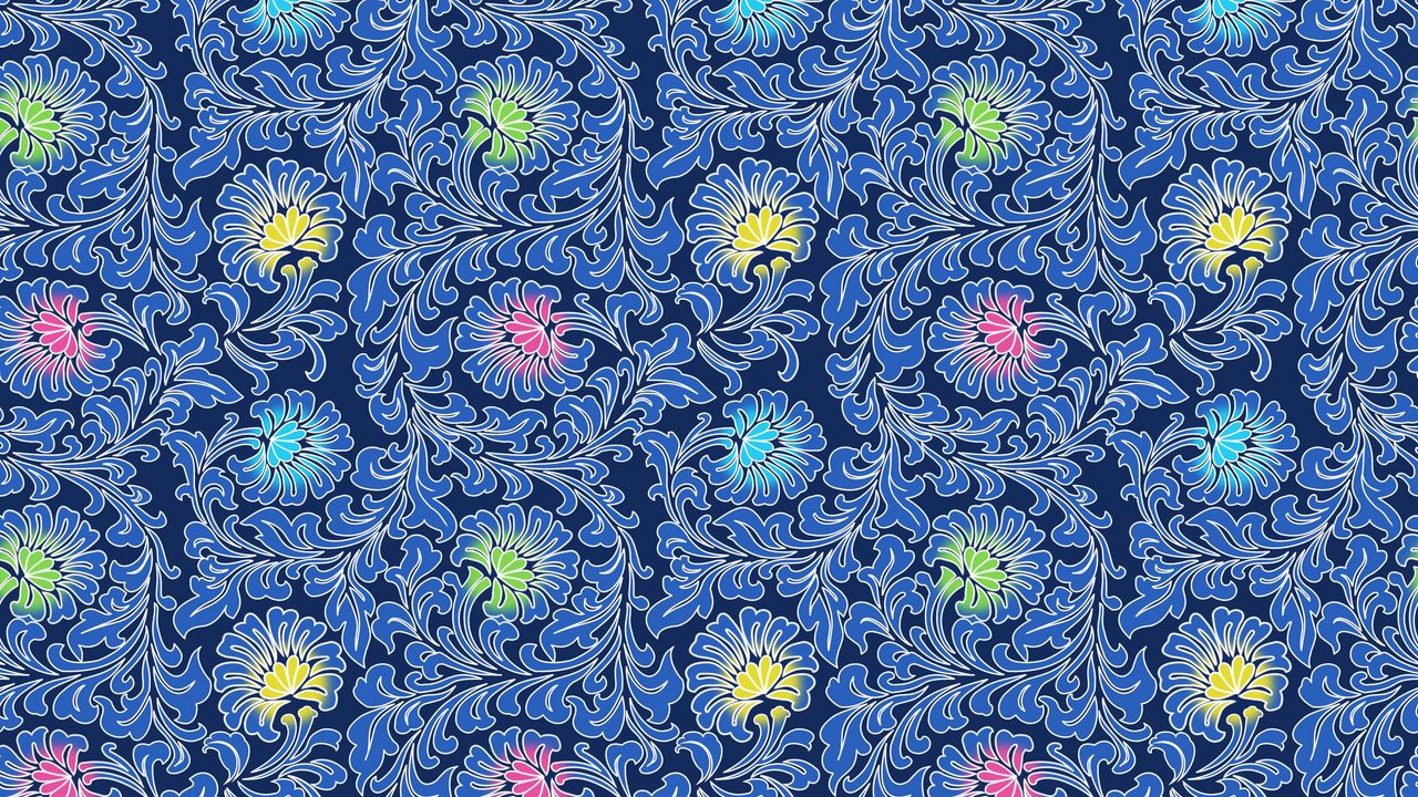 Wallpaper patterns, flowers, blue, asia, seamless