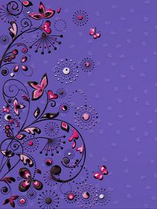 Preview wallpaper patterns, flowers, butterflies, hearts, purple