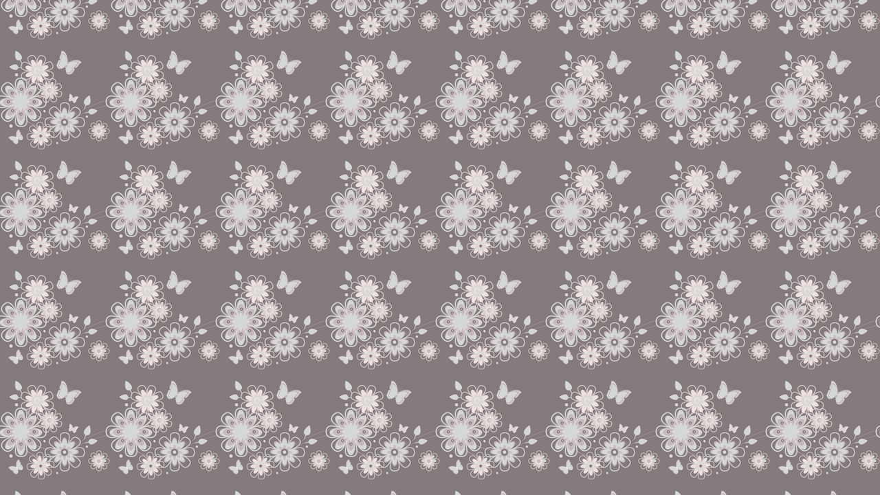 Wallpaper patterns, flowers, butterfly, gray