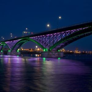 Preview wallpaper peace bridge, city, bay, bridge, night, lights, hdr