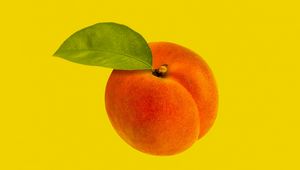 Preview wallpaper peach, leaf, fruit, yellow