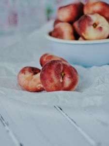 Preview wallpaper peach, nectarine, fruit, cloth