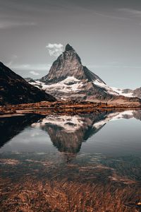 Preview wallpaper peak, mountain, lake, reflection, rocks