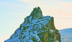 Preview wallpaper peak, mountain, rocks, trees, snow, snowy