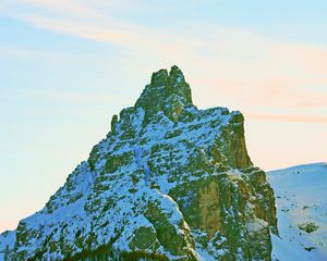 Preview wallpaper peak, mountain, rocks, trees, snow, snowy