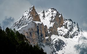 Preview wallpaper peak, mountains, gorge, forest, snowy, switzerland