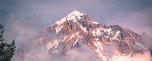 Preview wallpaper peak, mountains, snow, snowy, fog