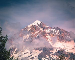 Preview wallpaper peak, mountains, snow, snowy, fog