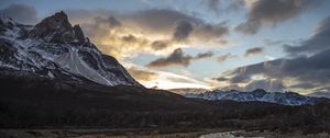 Preview wallpaper peak, rock, mountains, sky, trees