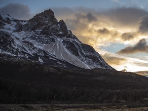 Preview wallpaper peak, rock, mountains, sky, trees