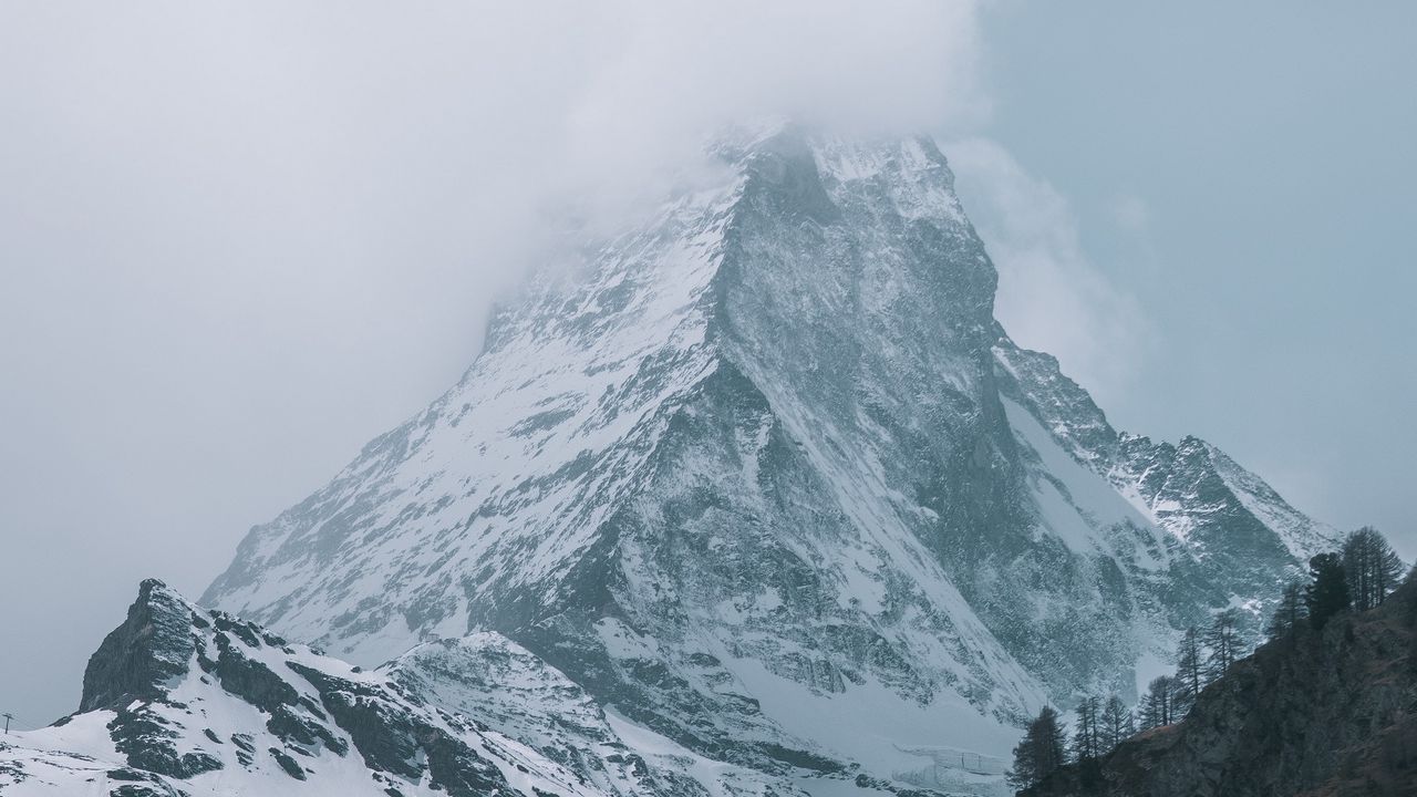 Wallpaper peak, rocks, trees, snow, snowy