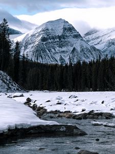 Preview wallpaper peak, snowy, river, snow