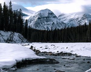 Preview wallpaper peak, snowy, river, snow