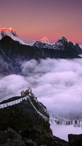 Preview wallpaper peak, top, mountains, ropes, fabric, nepal, everest