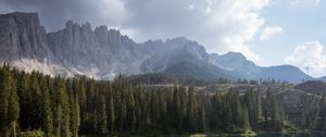 Preview wallpaper peaks, rocks, lake, trees, bushes