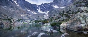 Preview wallpaper peaks, snow, lake, landscape