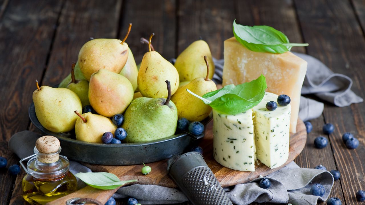 Wallpaper pears, cheese, berries, blueberries, still life