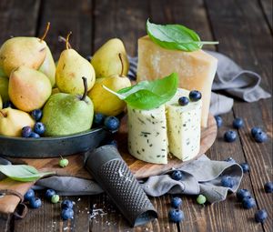 Preview wallpaper pears, cheese, berries, blueberries, still life