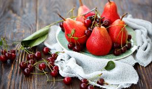 Preview wallpaper pears, cherries, berries, fruits