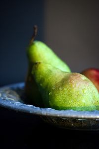 Preview wallpaper pears, fruit, drops, plate, macro