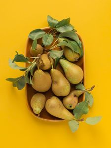 Preview wallpaper pears, fruit, leaves, ripe