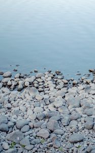 Preview wallpaper pebbles, coast, sea, nature, blue