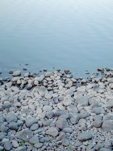 Preview wallpaper pebbles, coast, sea, nature, blue