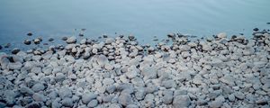 Preview wallpaper pebbles, coast, sea, nature, blue