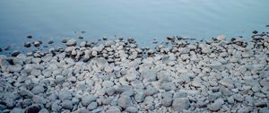 Preview wallpaper pebbles, coast, sea, nature, blue