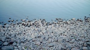 Preview wallpaper pebbles, coast, sea, nature, blue