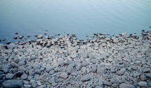 Preview wallpaper pebbles, coast, sea, nature, blue