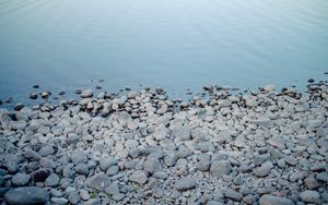 Preview wallpaper pebbles, coast, sea, nature, blue