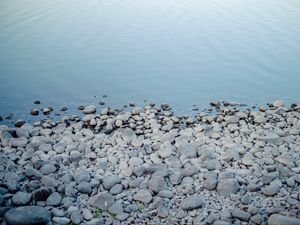 Preview wallpaper pebbles, coast, sea, nature, blue