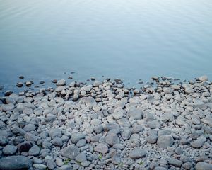 Preview wallpaper pebbles, coast, sea, nature, blue