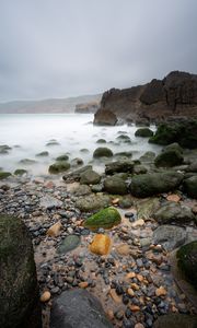 Preview wallpaper pebbles, stones, sea, fog, rocks