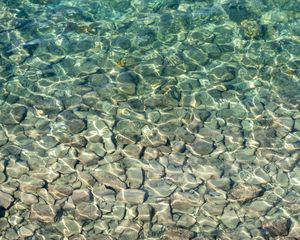 Preview wallpaper pebbles, water, bottom, glare