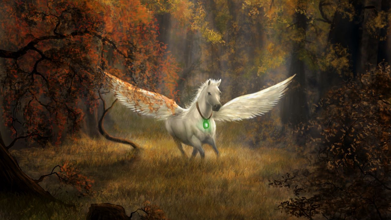 Wallpaper pegasus, horse, wings, forest, fantasy, art