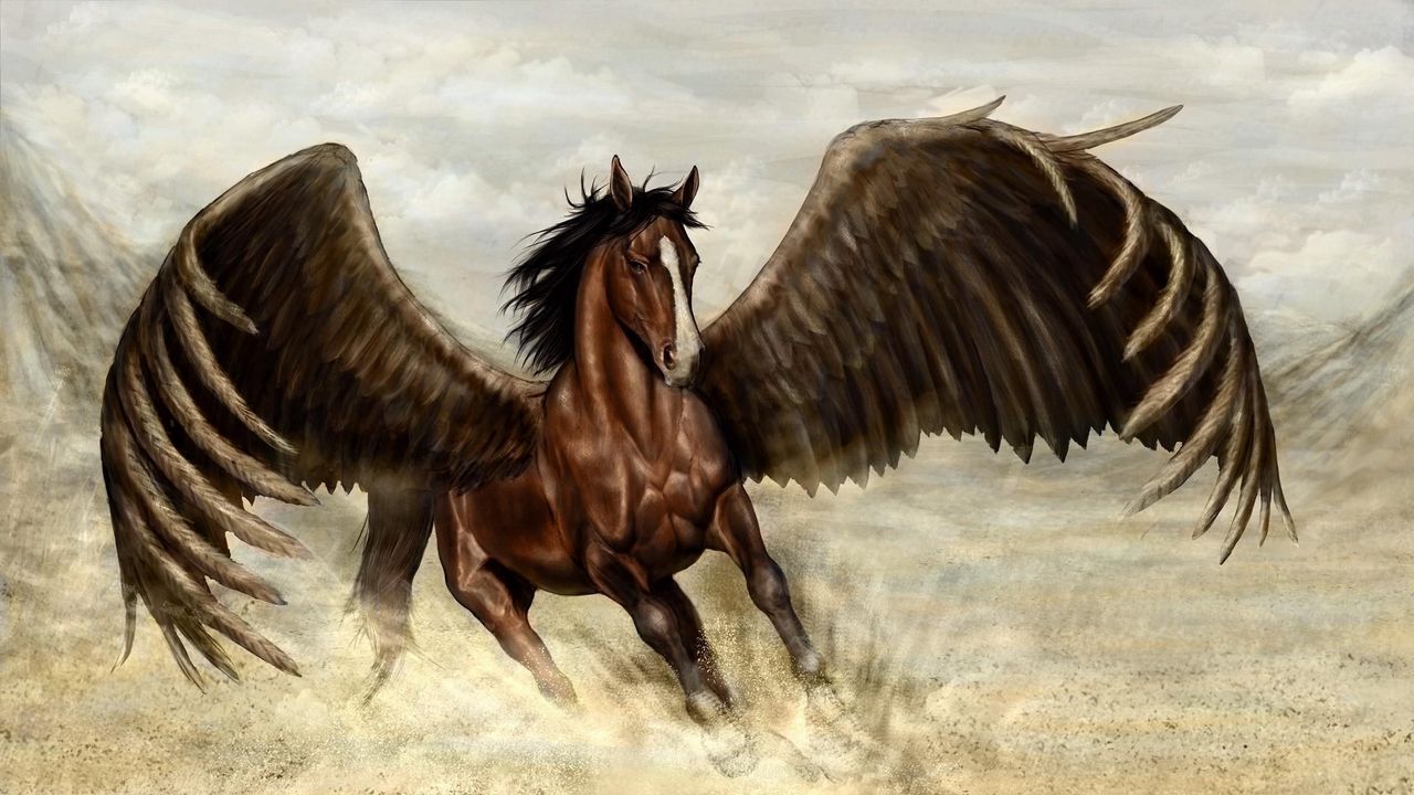 Wallpaper pegasus, horse, wings, sand