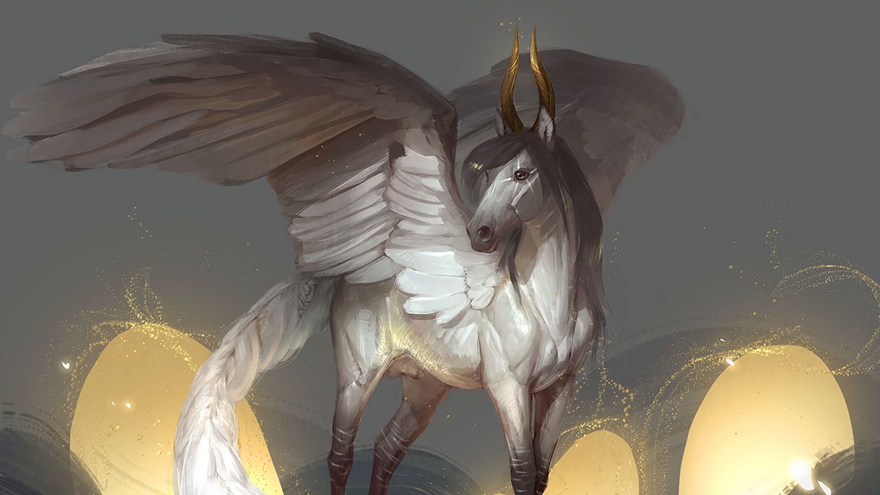 Wallpaper pegasus, wings, horns, fantasy