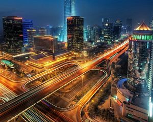 Preview wallpaper peking, road, sky, skyscrapers