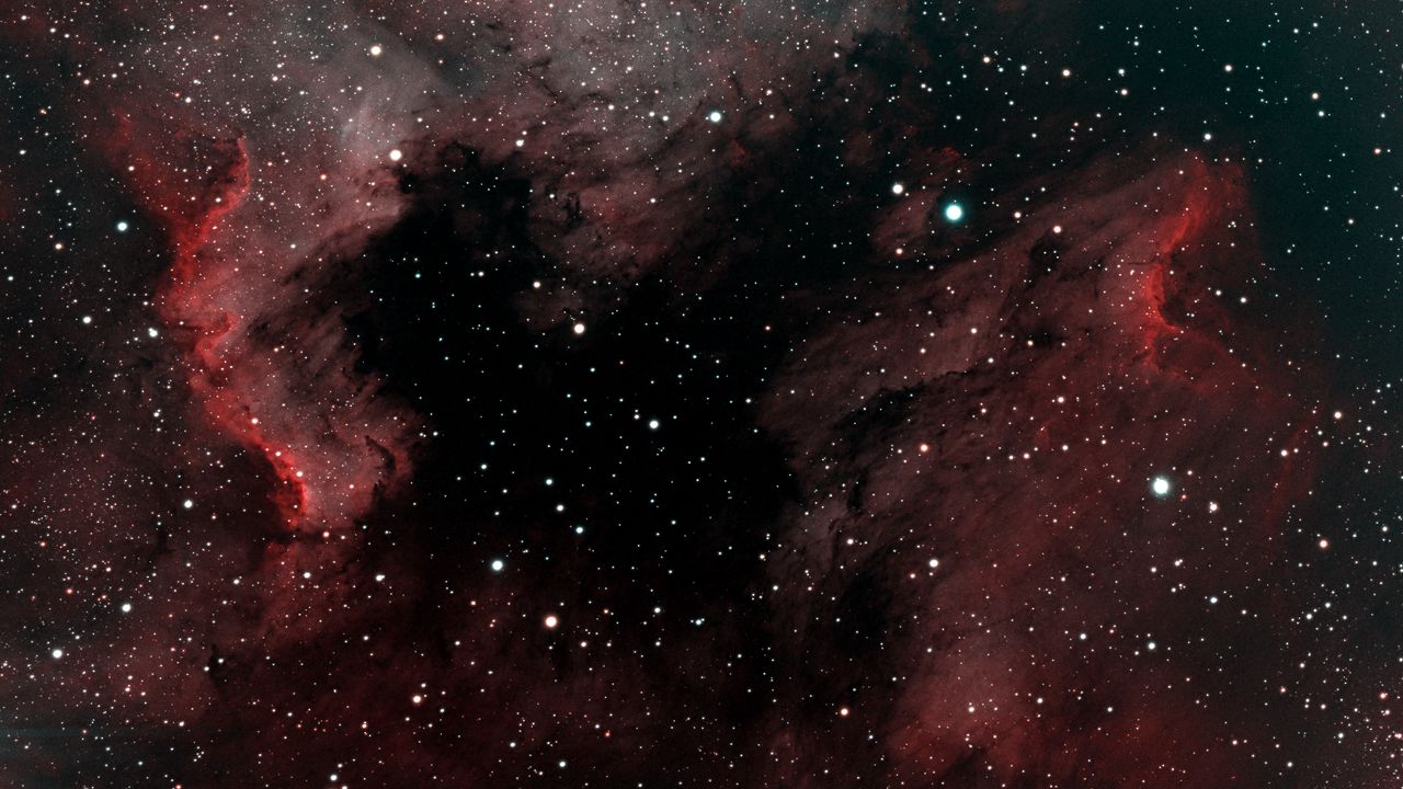 Wallpaper pelican nebula, nebula, stars, space, red
