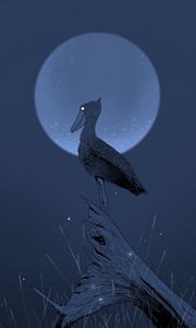 Preview wallpaper pelican, stump, night, moon, bird, art