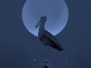 Preview wallpaper pelican, stump, night, moon, bird, art