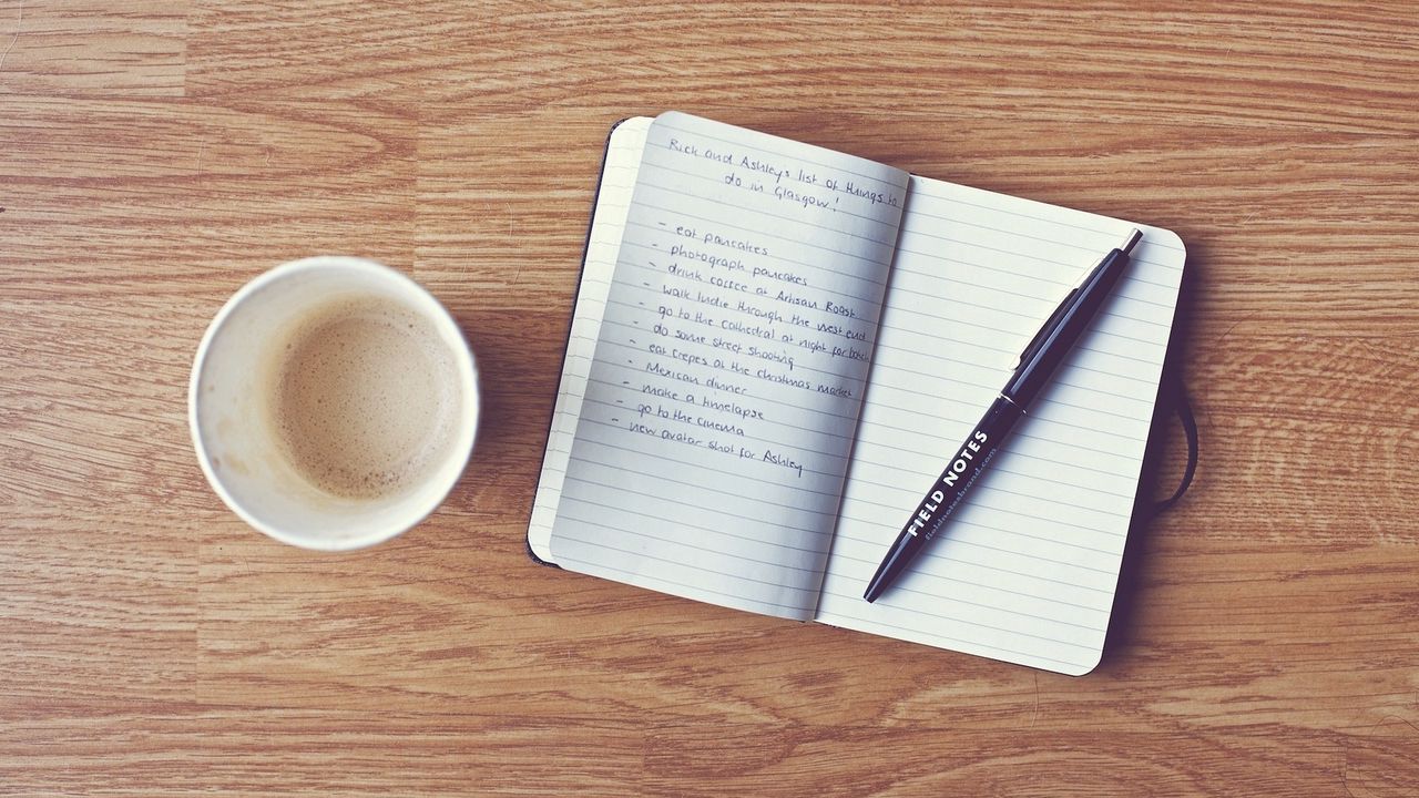 Wallpaper pen, coffee, notebook, writing