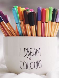 Preview wallpaper pen, cup, dreams, colorful