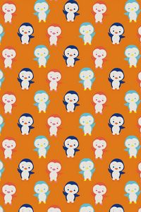 Preview wallpaper penguins, cute, funny, pattern, colorful