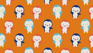 Preview wallpaper penguins, cute, funny, pattern, colorful